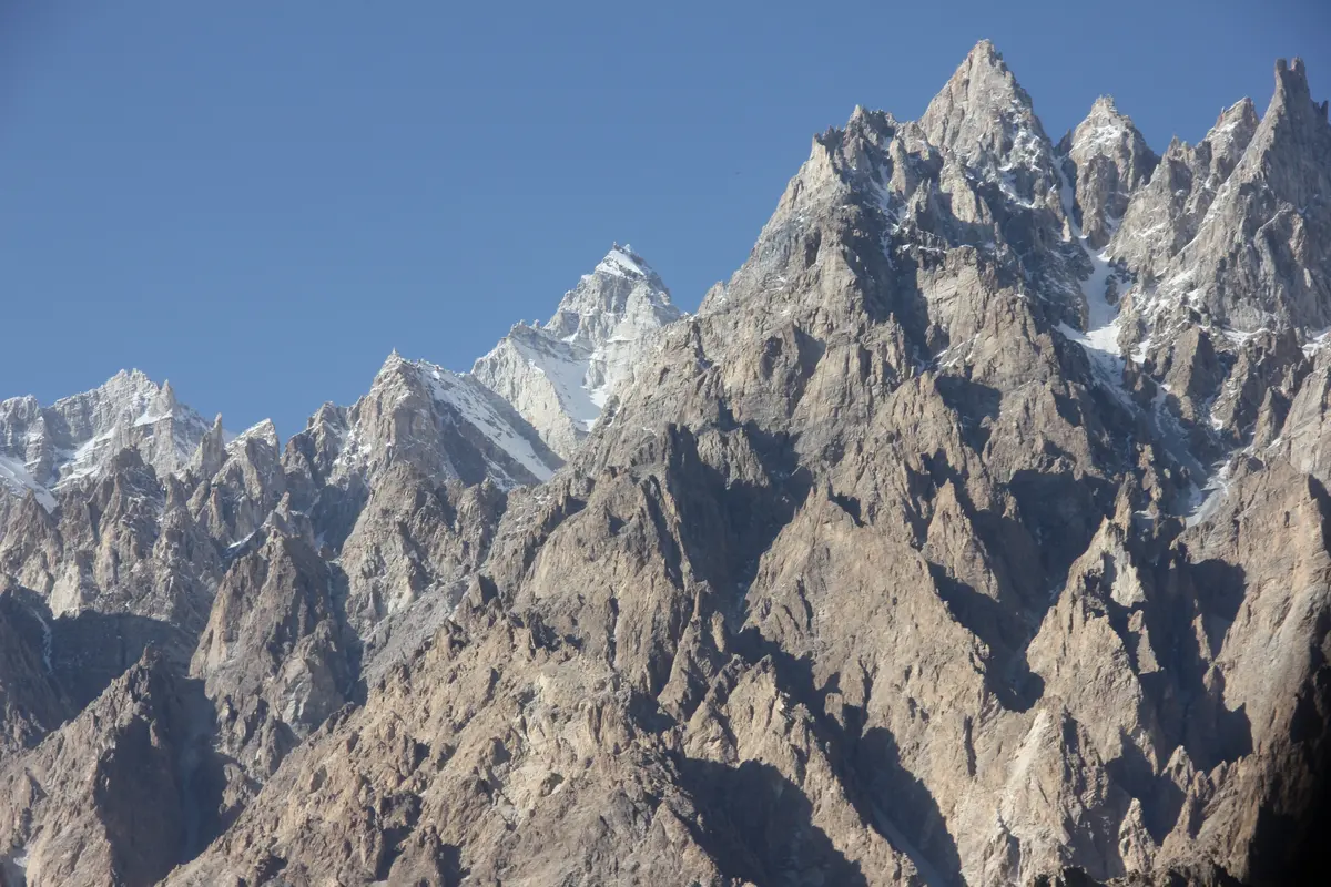 The Passu Cones, a wall of jagged Karakoram spires above the Hunza valley in northern Pakistan